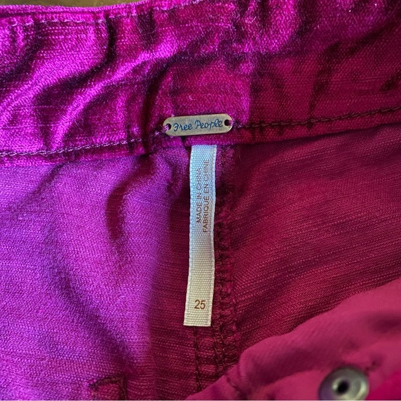 Free People Bright Magenta Cotton Blend Velvet Crop Flare Boho Pants Size 25 - Picture 9 of 14
